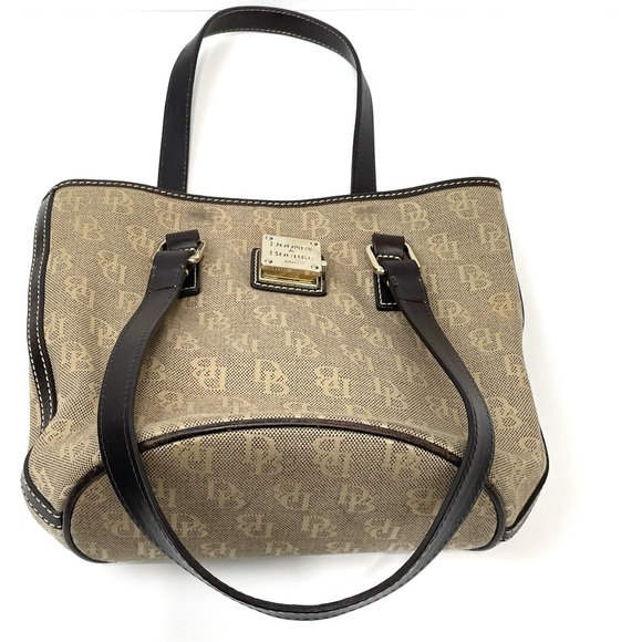 Dooney And Bourke Brown Leather Signature Jacquard Hobo Shoulder Logo - Picture 5 of 16